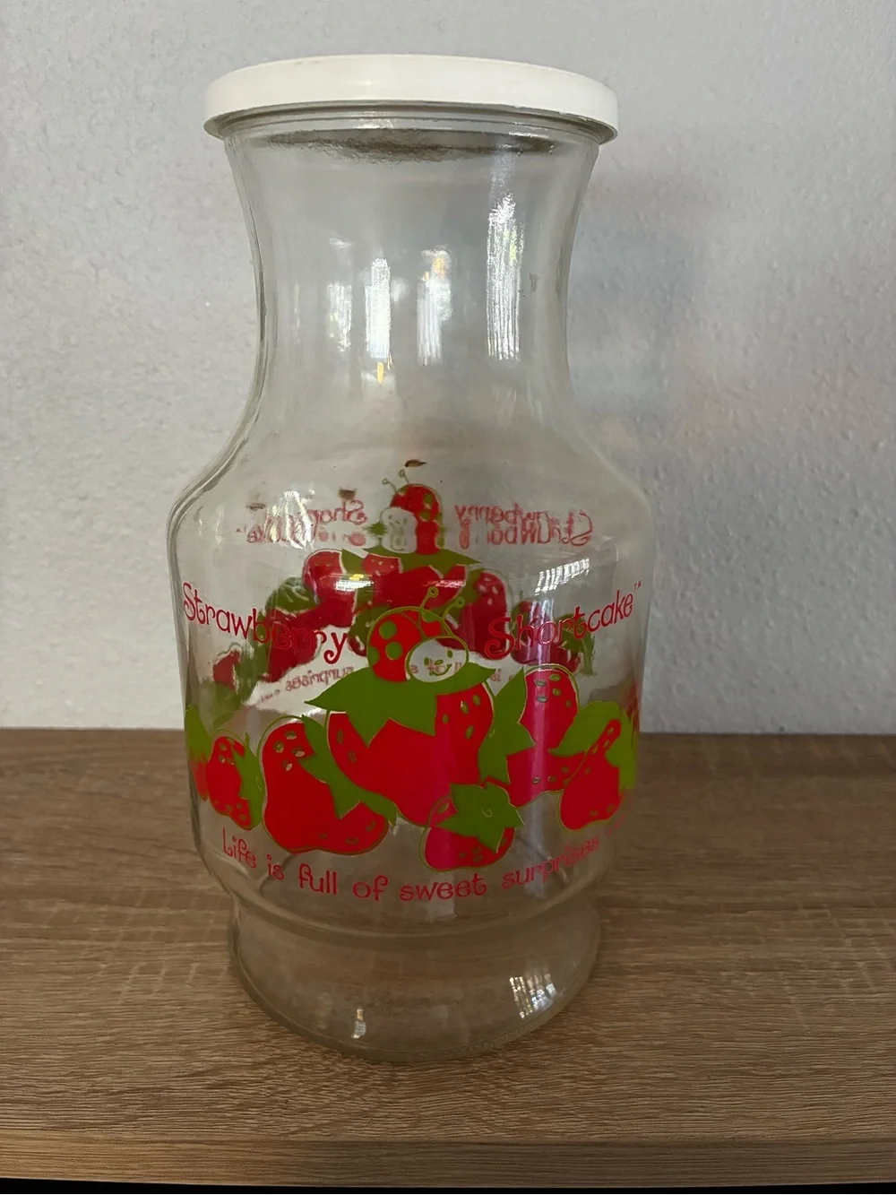Vintage Strawberry Shortcake Lucky Bug Glass Carafe 9” Anchor Hocking